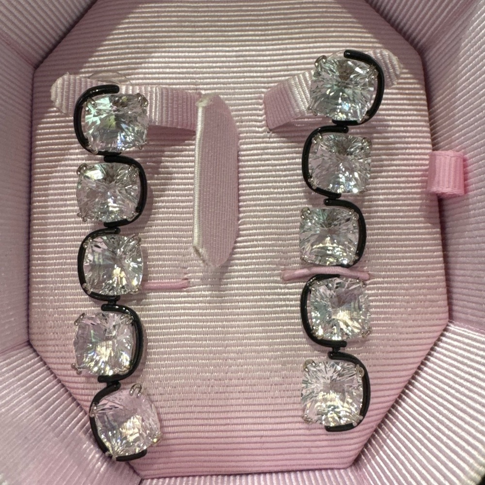Swarovski Harmonia drop earrings, Cushion cut floating crystals, White - Picture 5 of 5